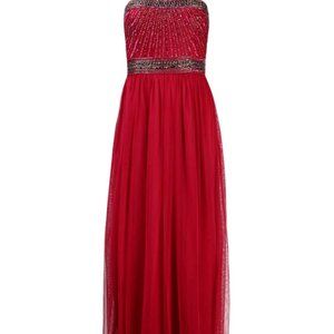 Strapless Sequin and Bead Detail Full Length Mesh Dress